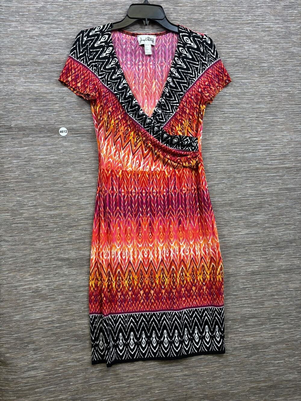 Joseph Ribkoff Dress Womens 8 Multicolor Geometric Wrap Sheath Knee Length